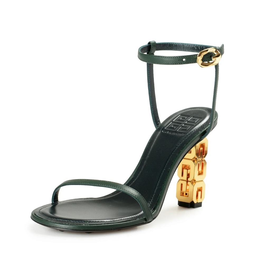 Givenchy Women's Green Leather High Heel Ankle Strap Sandals Shoes US 7 IT 37